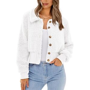 NEW Winter Button Sherpa Jacket Pockets Warm Fleece M